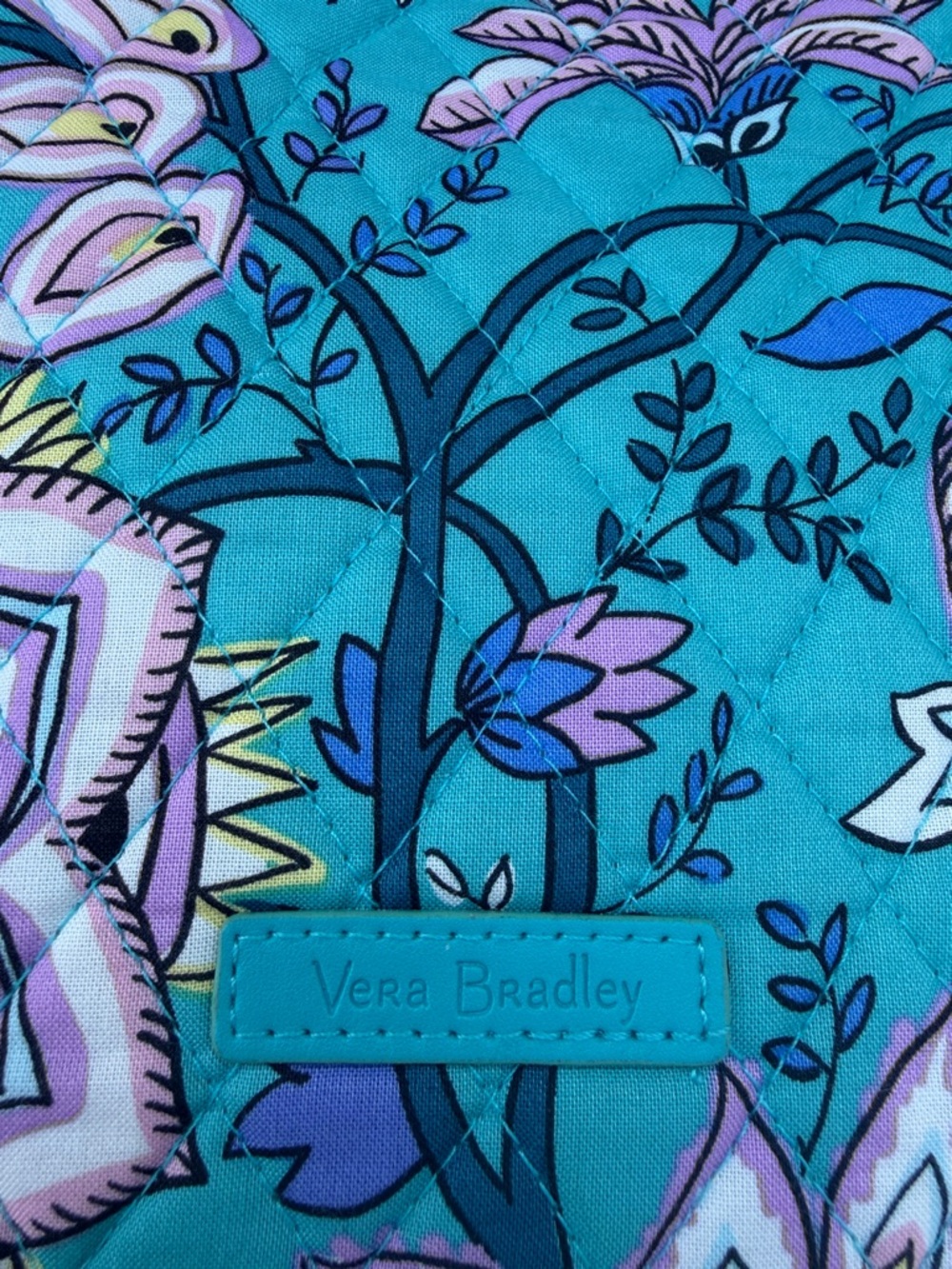 Adorable Vera Bradley Teal Peacock Garden Tote Bag with Side Pockets - Picture 2 of 3